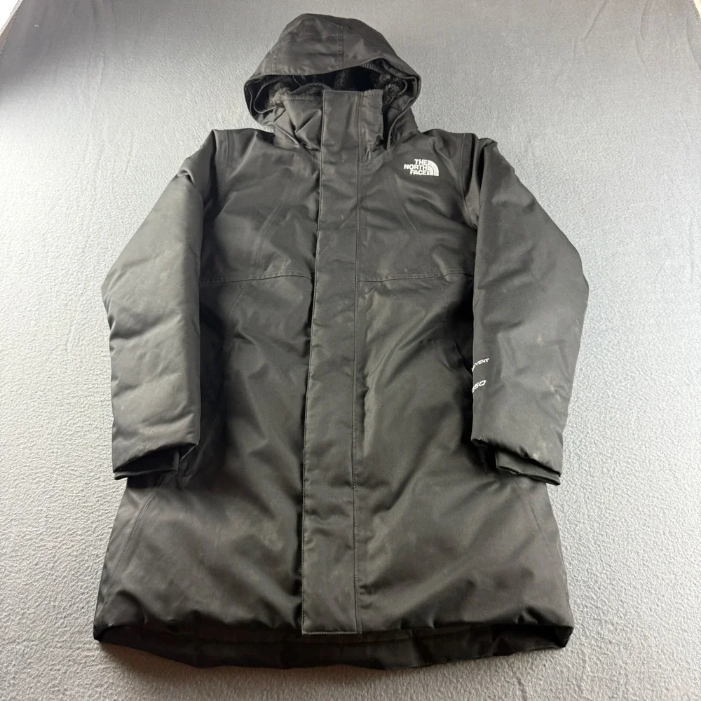 North Face Arctic Swirl Down Parka Girl's M Black DryVent 550 Down Hooded Parka